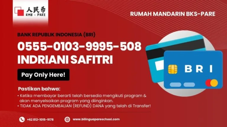 Info Pembayaran Program Kursus Mandarin Pare