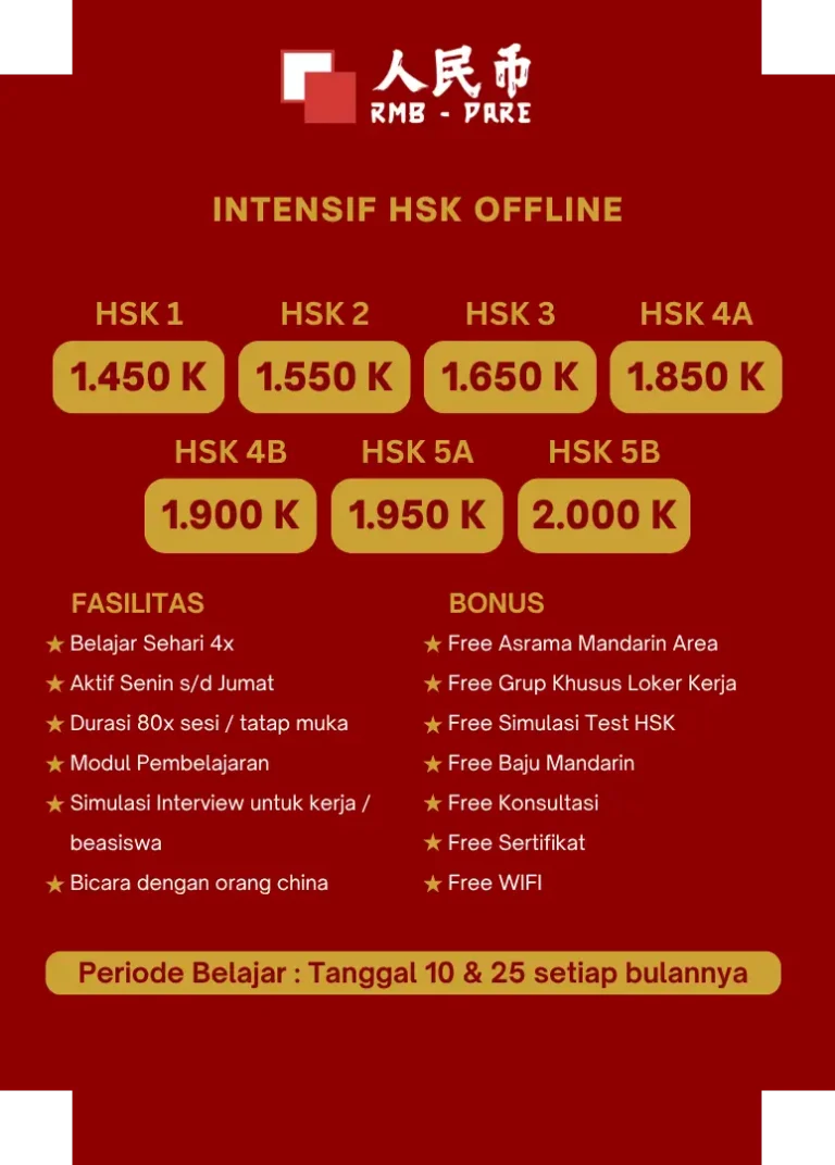 Kursus Mandarin Pare Terbaik - Preview Program Intensif HSK Offline