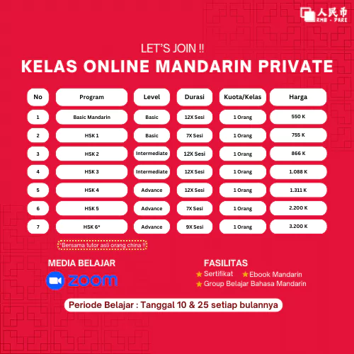 Kelas Online Mandarin Private