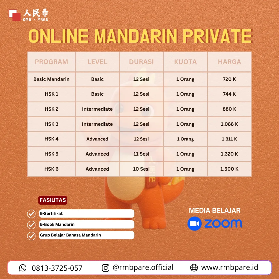 Kelas Mandarin Online Private